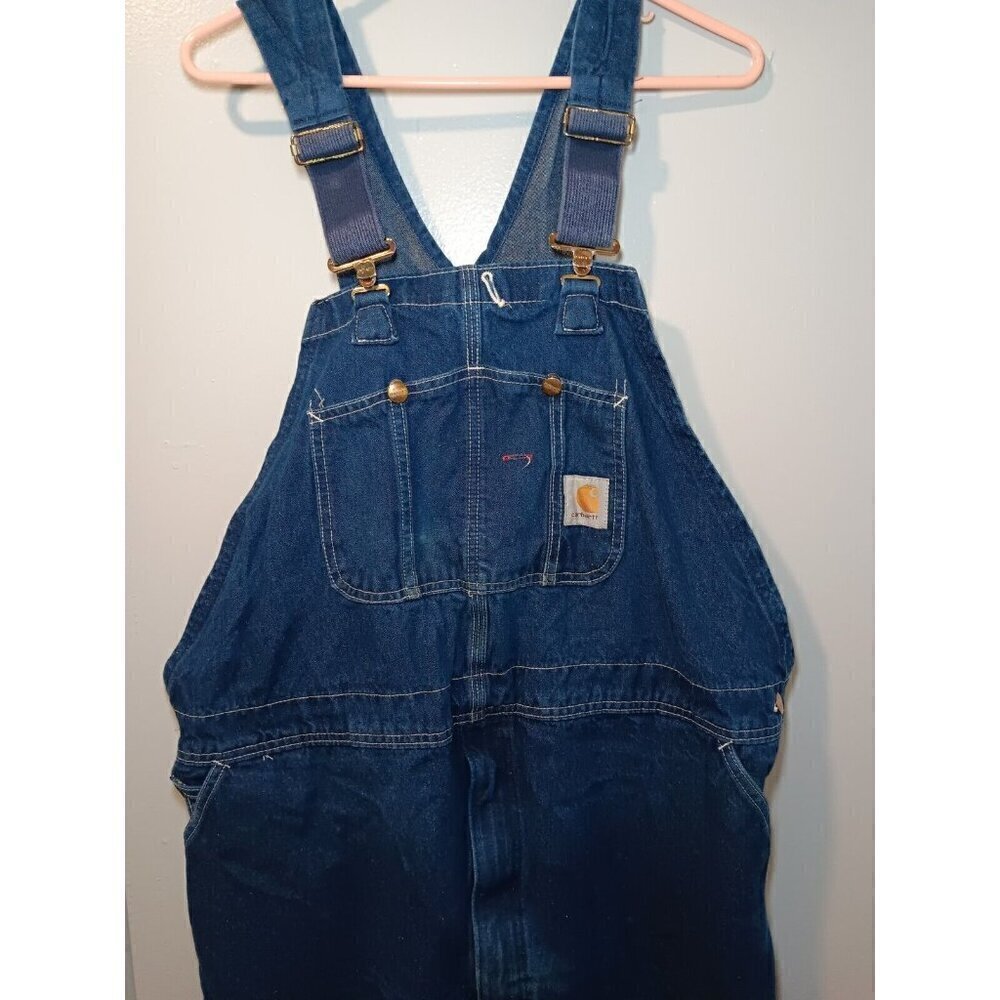 Vintage Carhartt Union Made In USA Distressed Denim Overalls Men's size 48-30 - Picture 2 of 8